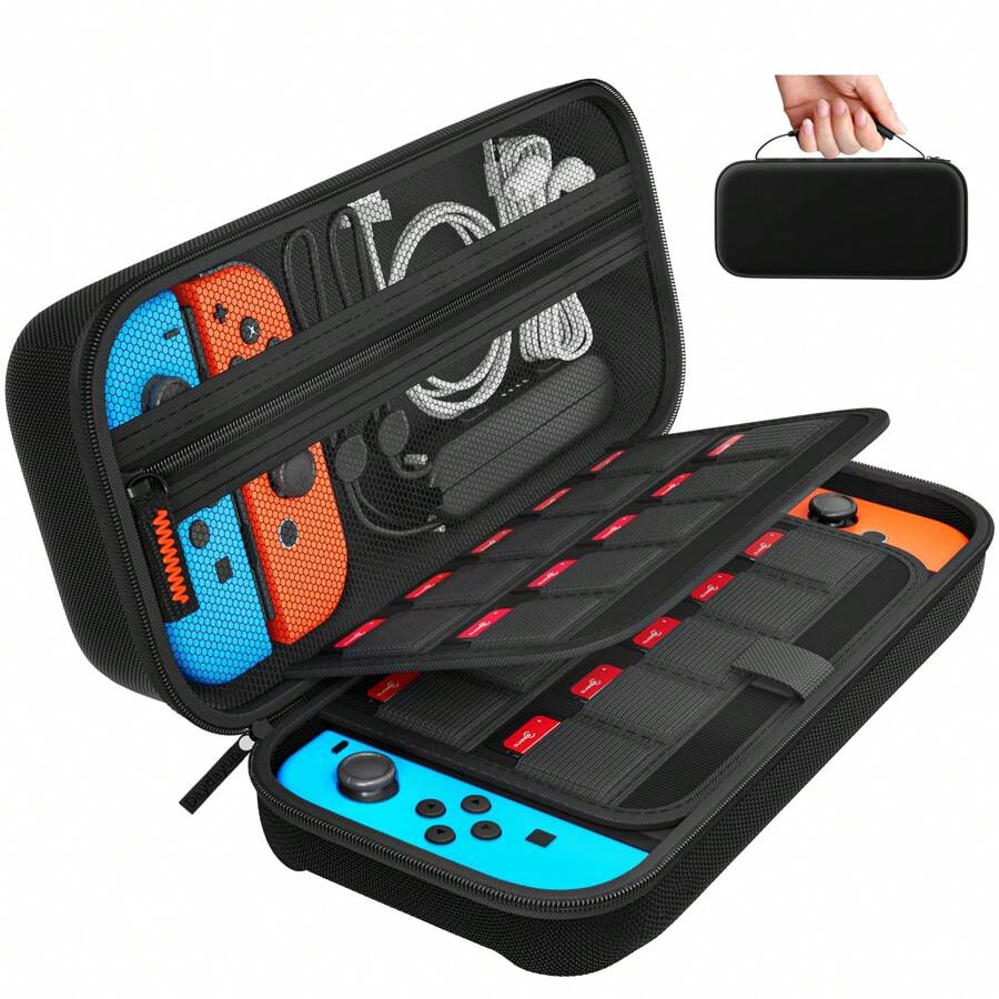 Switch Tragetasche kompatibel mit /Switch OLED, mit Schutzkoffer für 20 Spielekarten, Hartschale Reise-Tragetasche für Konsole & Zubehör, Schwarz
