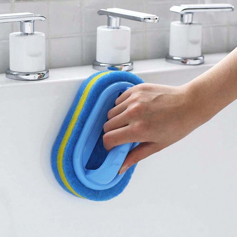 1 pièce Éponge grattoir avec manche, brosse de nettoyage en plastique pour cuisine, salle de bain, toilettes, sans électricité nécessaire, idéal pour le nettoyage des vitres, des murs en céramique et des fenêtres