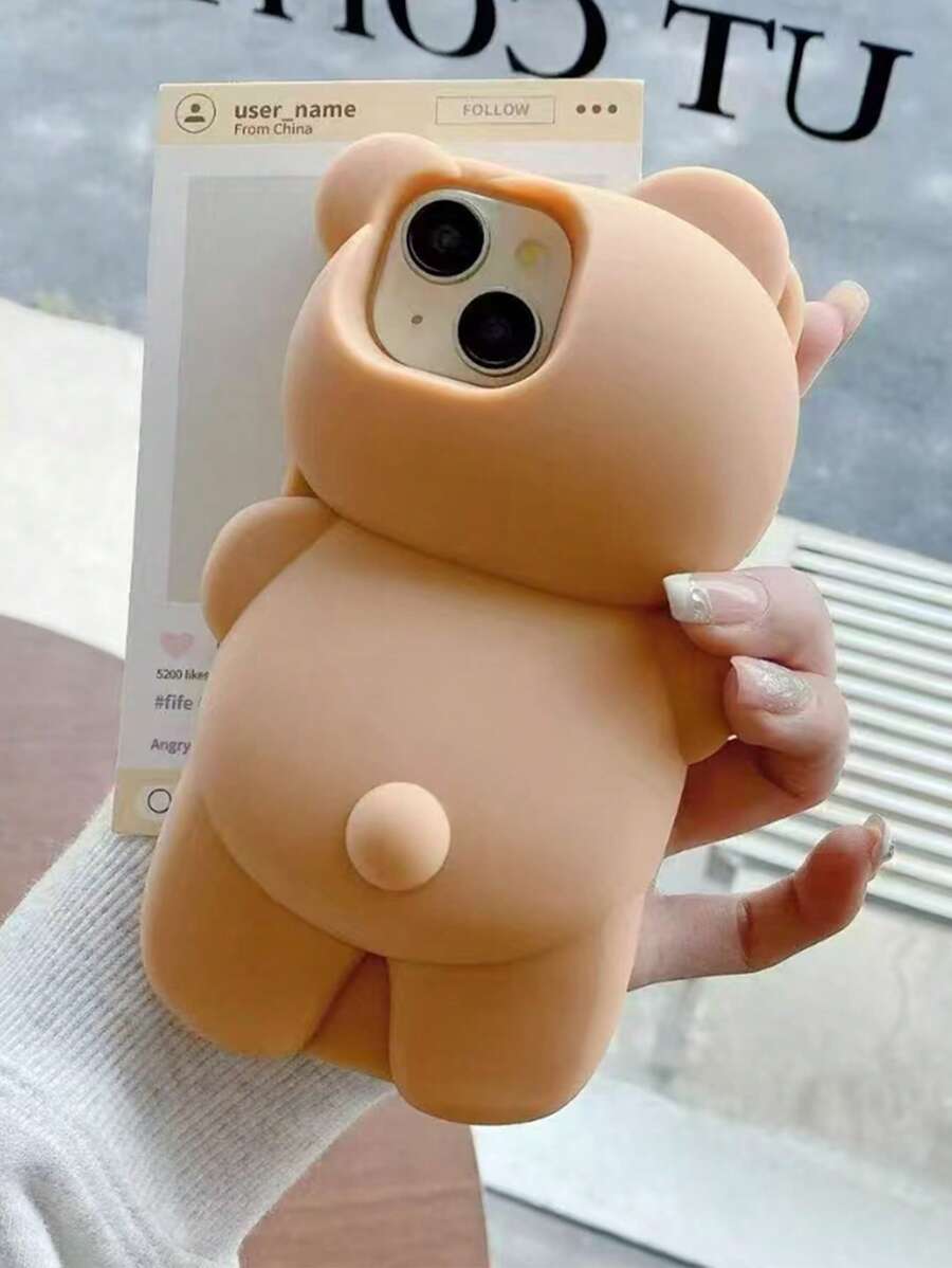 3D Silikon süßer brauner Bär Handyhülle, geeignet für 16/15 Pro Max/ 14 Pro/13, stoßfeste Schutzhülle