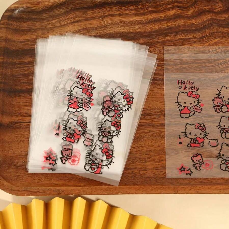 50 sztuk nowych samoprzylepnych torebek Hello Kitty, uchwyt na karty Idol, uroczy prezent z INS, woreczki do przechowywania biżuterii i kolczyków, samoprzylepne małe samoprzylepne torebki Hello Kitty, wysokiej jakości opakowania, przezroczyste torebki OPP