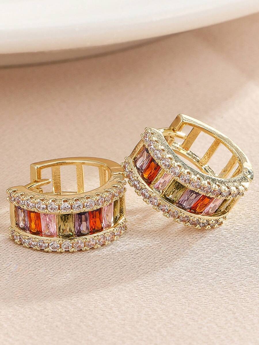 1 par de aretes argolla de zirconia cúbica preciosos para mujeres para boda, compromiso, aniversario, joyería, regalo del Día de San Valentín