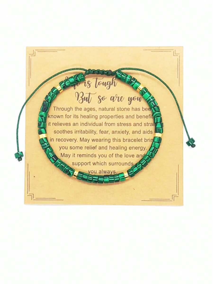 1pc Handmade Braided Malachite Beaded Bracelet, Adjustable Natural Stone Jewelry, Boho Style Design, Suitable For Daily Wear, Unisex Gift