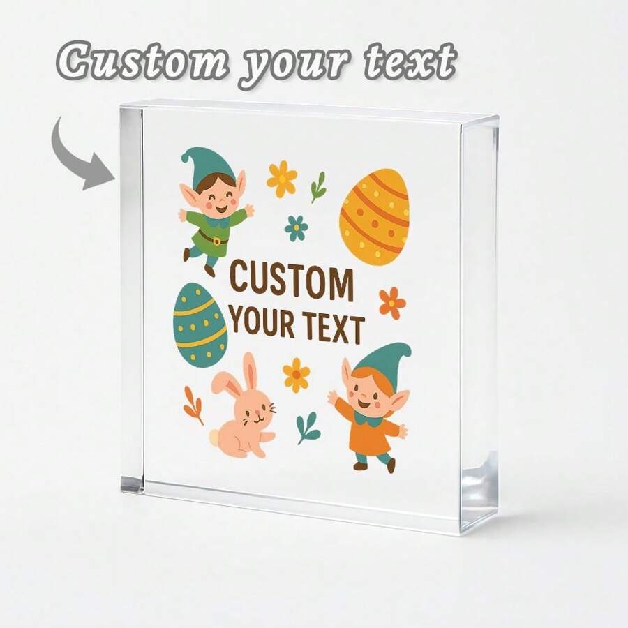 1pc Acrylic Ornaments Custom Happy Easter Acrylic Plaque, Personalized Clear Easter Decoration Block With Text, Easter Eggs Design, Spring Holiday Table Decor Gift