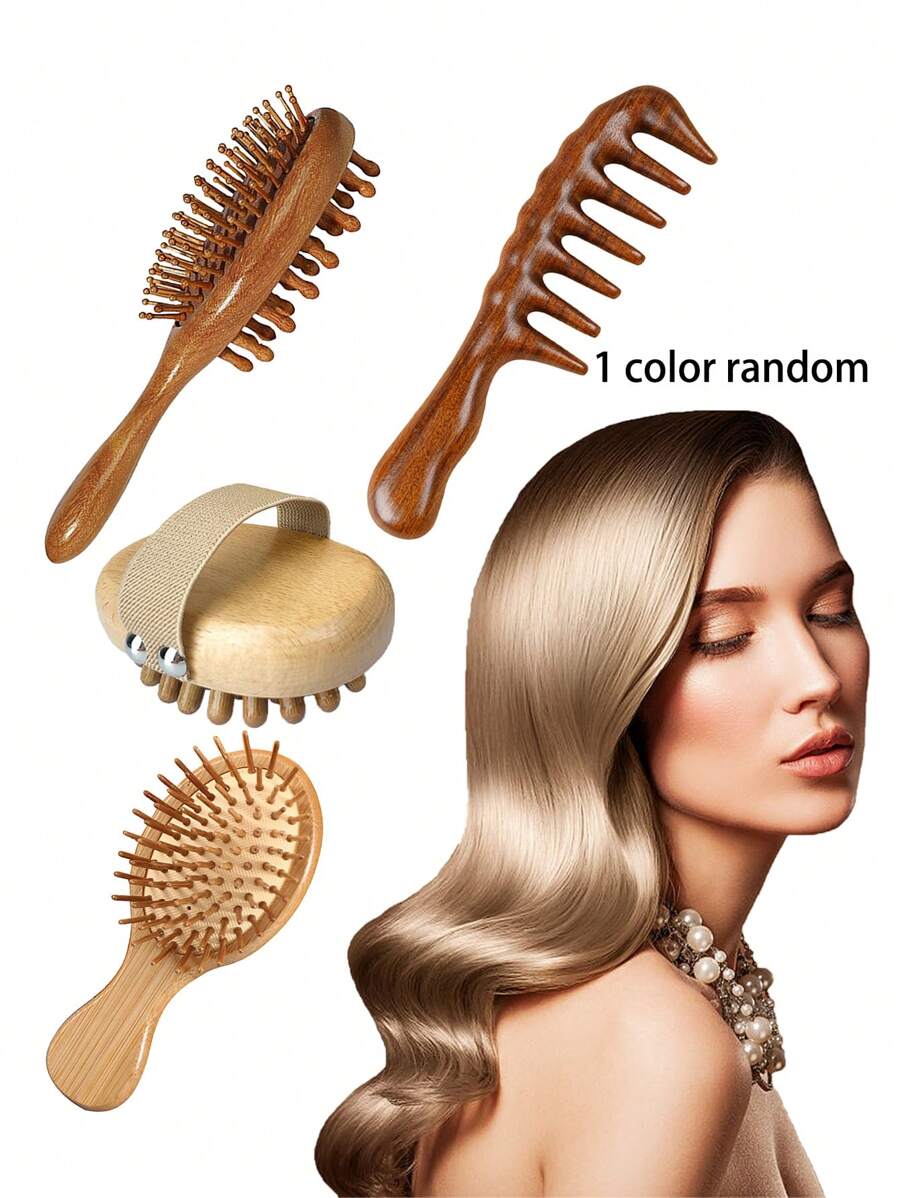 1pc Random Acupoint Massager Scalp Massage Comb, Wooden Air Cushion Brush, Full Body Meridian Massage Tool