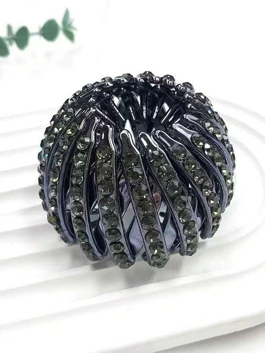 1 Peça Clipe de Cabelo Ajustável Versátil com Cristal de Ninho de Pássaro Vintage, Suporte de Coque Totalmente Com Strass de Estilo, Adequado para Coques, Rabos de Cavalo, Scrunchie Brilhante Antiderrapante, Adequado para Uso Diário, Festas de Festival, Casamentos, Atividades Esportivas e Ao Ar Livre, Acessórios de Cabelo, Grampos de Cabelo, Extensão de Coque, Criador de Coque, Penteado de Coque, Grampos de Penteado