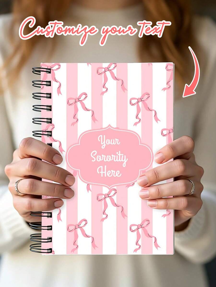 Custom Spiral Coil Notebooks, Personalized Sorority Notebooks, Pink Bow Spiral Notebooks, Life Journal Books, Personalized Text Notebooks, Back-To-School Gifts School Supplies, Back To School