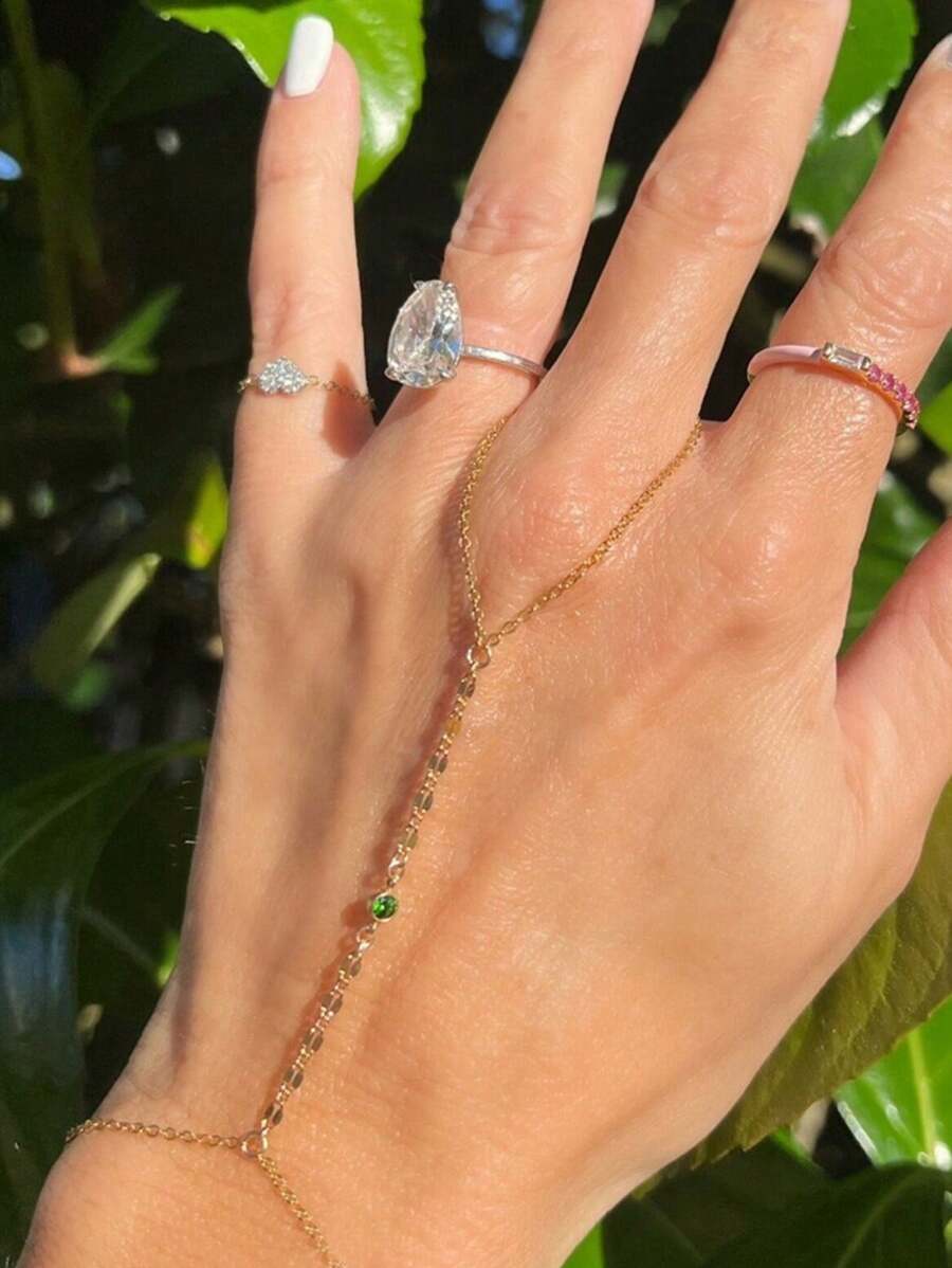 1pc Bohemian Crystal Beaded Finger Hand Chain Bracelet, Women Summer Beach Jewelry