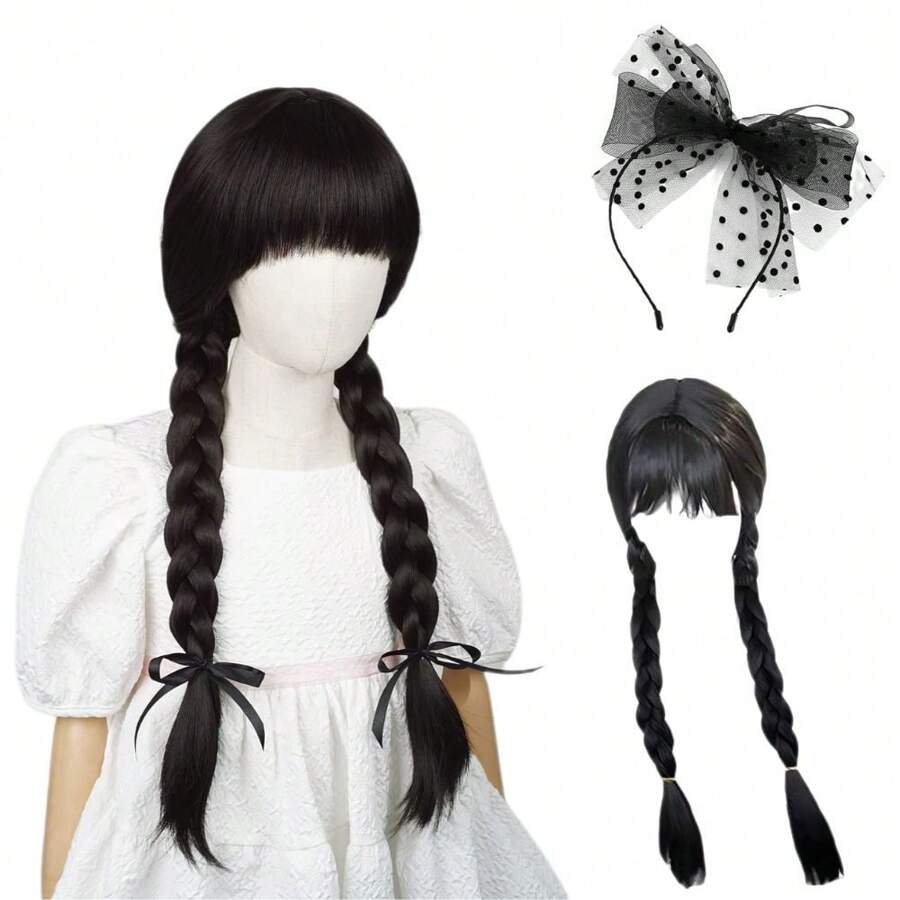 1pc Black Straight Synthetic Wig, Suitable For Anime, Christmas, Halloween Costume Role-Playing