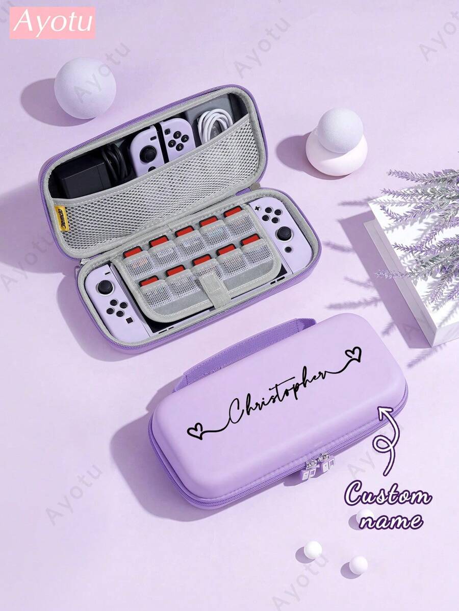 Ayotu 1 Stück Text anpassbarer Schalter Schutzhülle kompatibel mit NS/Switch OLED/Switch Lite/2025 Neue Switch2 7,9 Zoll Hülle, Name anpassbares Switch Zubehör, inklusive NS Basisabdeckung, Spielkartenaufbewahrungsbox