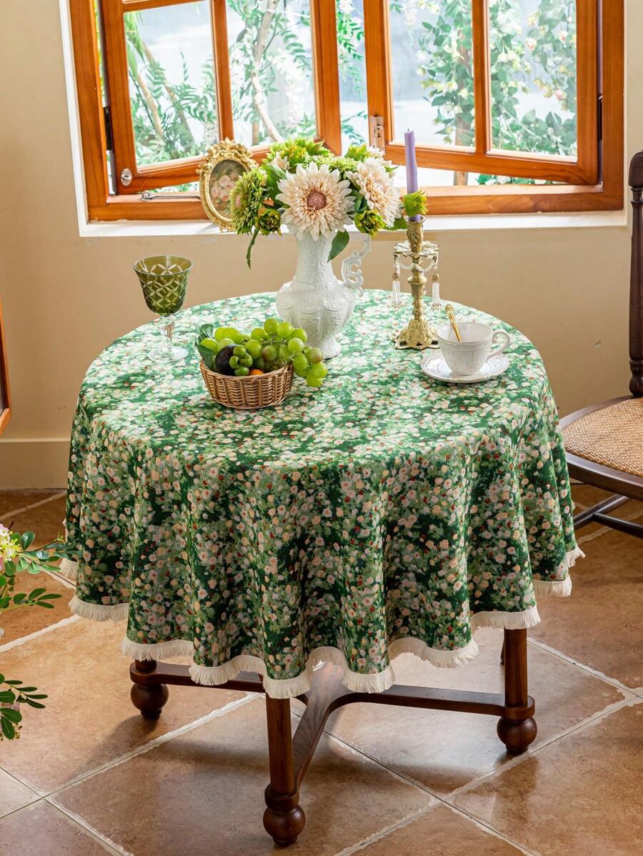1 Pc Vintage Green Floral Decor, Countryside American Style, Suitable For Cafe, Photography, Home Kitchen Gatherings, Dessert And Afternoon Tea