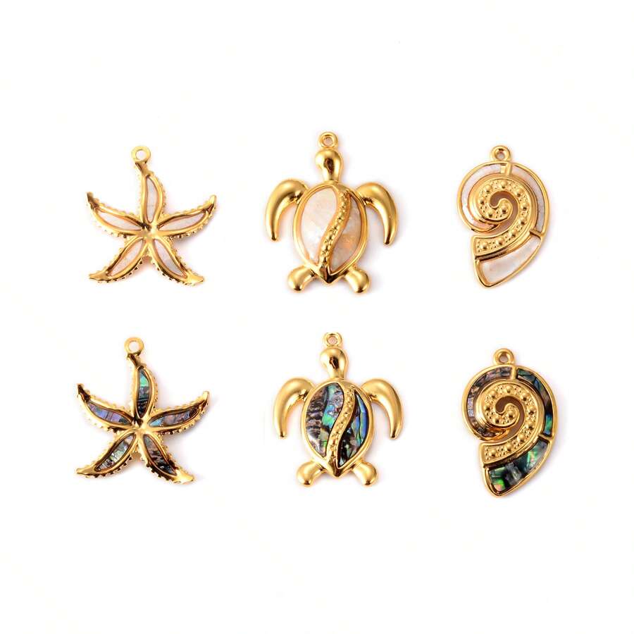 1pc 304 Stainless Steel Ocean Series Turtle, Conch, Starfish Pendant, Used For DIY Necklace, Earring, Jewelry Making