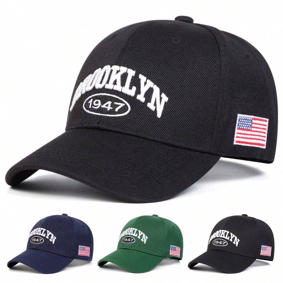 1 Stück Herren BROOKLYN 1947 Buchstaben & amerikanische Flagge Stickerei Baseball Kappe, Straßenmode Lässig Hut für Frühling/Herbst Outdoor, Reise, Strand