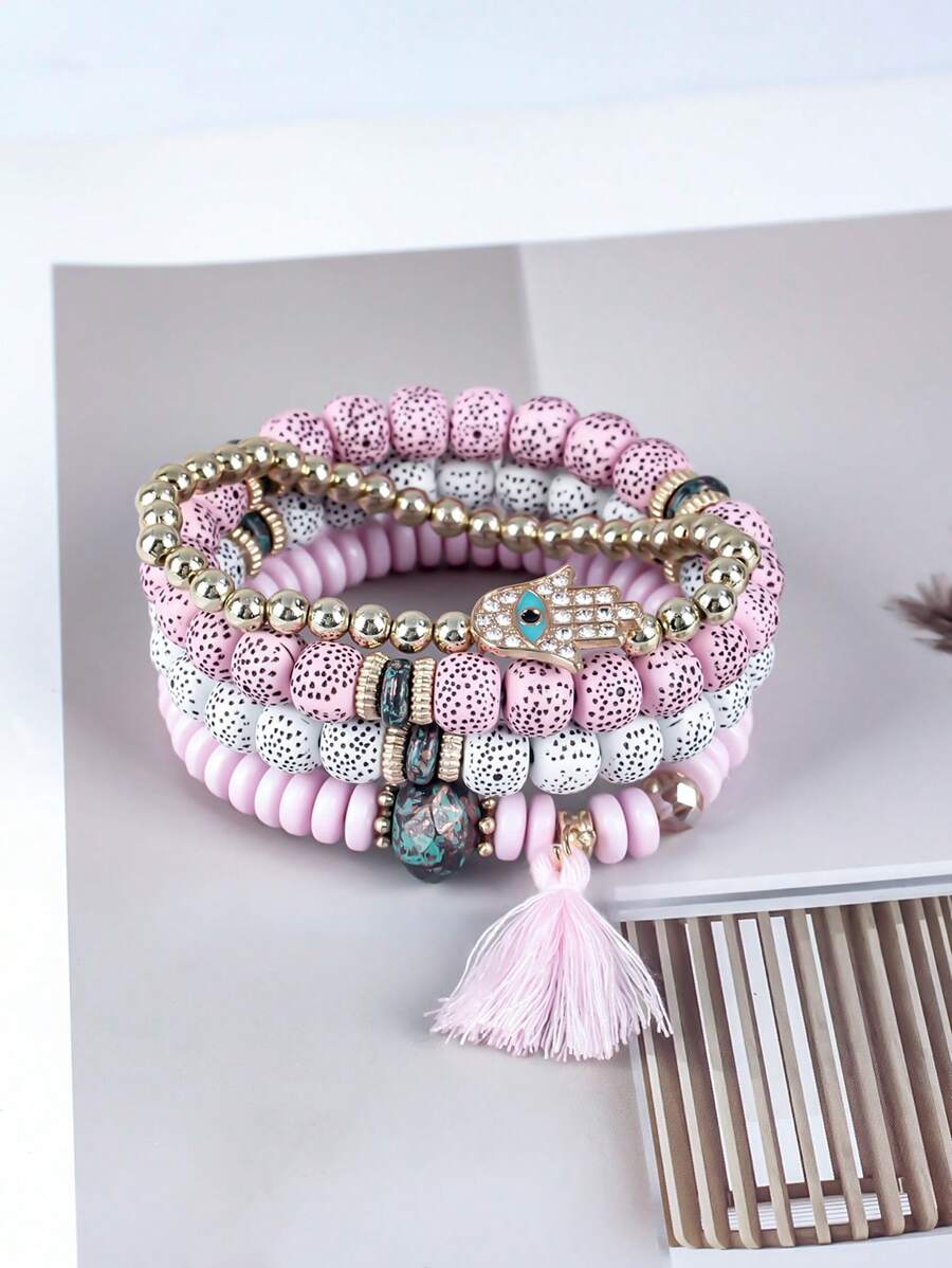 4 Stücke/Set Armband mit Augen- und Palm-Strass-Perlen-Quasten