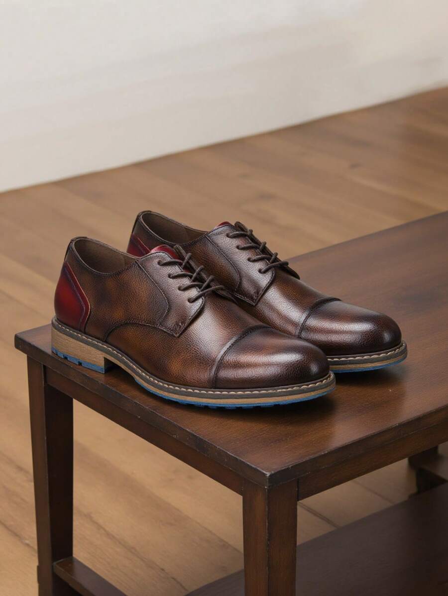Zapatos casuales para hombre, zapatos de negocios tipo derby, con suelas de goma cómodas, en estilo retro de bloques de color, aptos para el trayecto diario y caminar