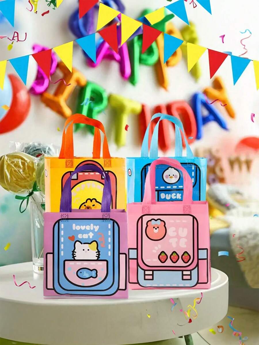 2 Peças/Conjunto de Sacolas Presentes para Volta às Aulas, Sacolas Reutilizáveis de Tecido Não Tecido com Estampa de Cacto e Desenho Animado, Estilo Mochila, Adequadas para Festa, Casamento, Aniversário, Embalagem de Varejo, Sacolas Dobráveis Suprimentos Escolares Volta às Aulas Essenciais Escolares Itens Escolares
