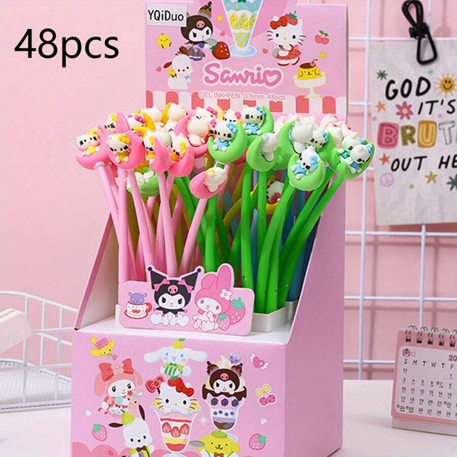 Heltty Sanrio Cute Cat Swinging Moon Music Ballpoint Pen, Cartoon Style Swinging Pen, 0.5mm Black Ink, Back To School Gifts
