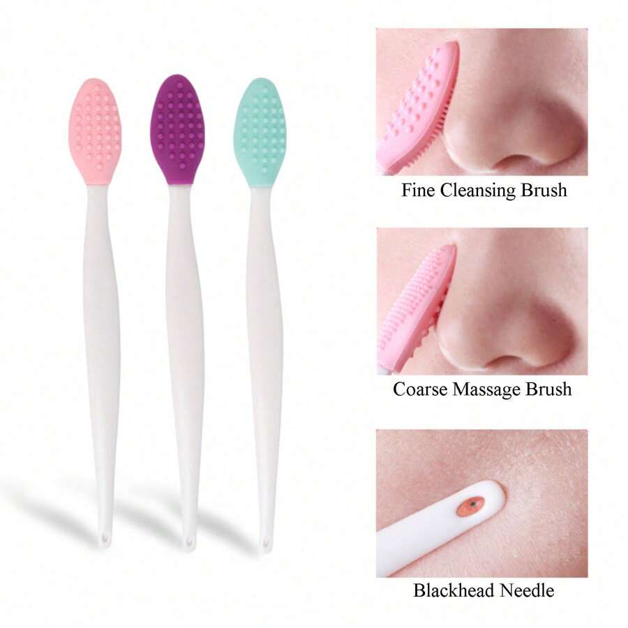 2 piezas Cepillo de limpieza facial de silicona 2 en 1, Exfoliante facial suave de doble cara, Sin formaldehído, Sin perfume, Para eliminar los puntos negros y el vello nasal, Limpieza suave