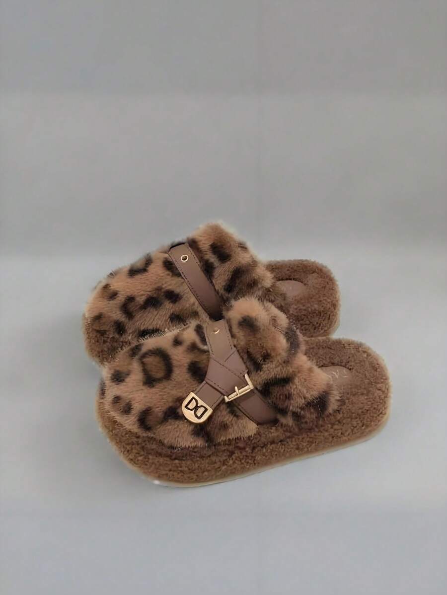 1 Pair Women's Plush Lined Slippers, Non-Slip Sole, Warm Comfort For Indoor, Watching TV, Housework In Autumn/Winter
