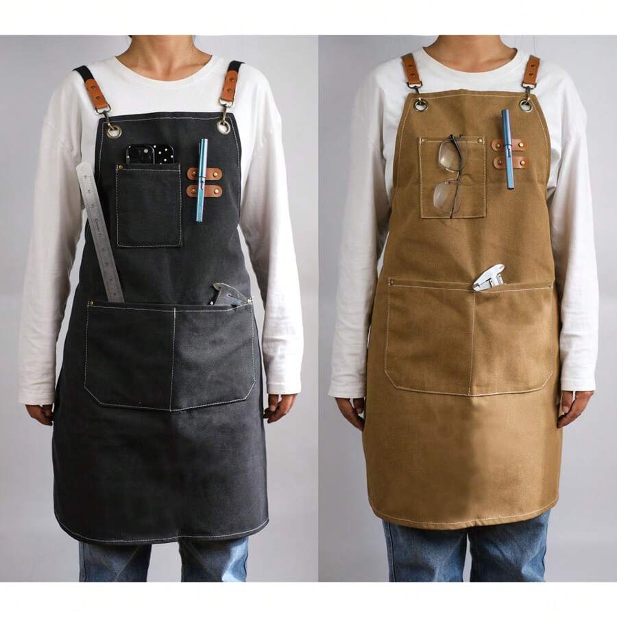 Unisex Koch-/Garten-Arbeitsschürze, mit großen Taschen, strapazierfähige Segeltuch Kreuzrücken-Arbeitsschürze, Größe M-XXL