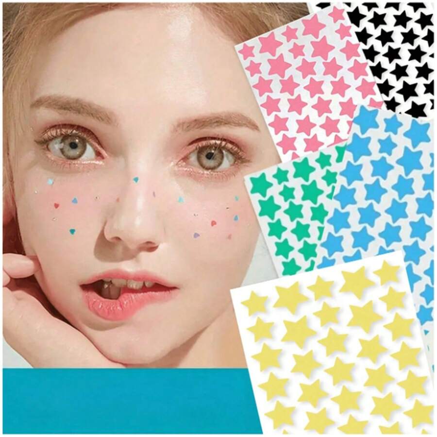 Cartoon Gesichts-Abdeckende farbige Aufkleber, Hydrogel Patches, 1400/1120/840/560/280/40 Stücke Foto-Essentials, Stern-förmige Dekoraufkleber, zum Abdecken von Unreinheiten und Unvollkommenheiten, einfaches Abziehen, geeignet für verschiedene Partys und lustige Veranstaltungen, sternförmige Dekorationsaufsteller, Geschenkidee für Feiertagspartys