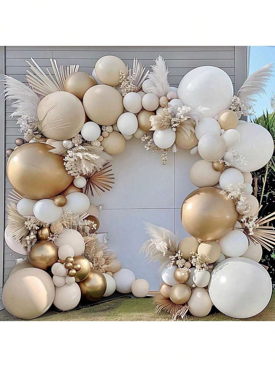 123 Stücke/Set Boho Blumengirlande Ballon Dekorations-Set, inklusive goldene, weiße, champagnerfarbene Ballons, geeignet für Brautparty, Hochzeit, Verlobung, Geburtstags-Dekoration und Hintergrund, Themenfest