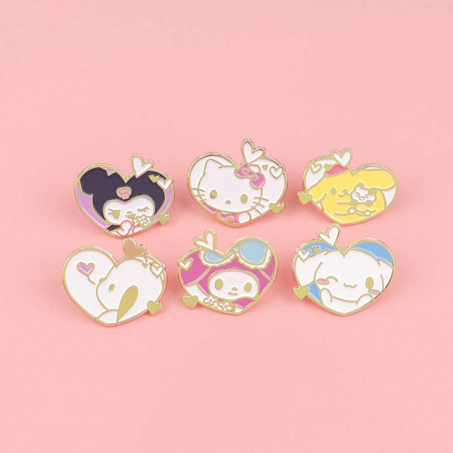 Sanrio 6pcs/Set Cute Enamel Pin Lapel Pins Badges On Backpack Women's Brooch Clothes Gift Jewelry Fashion Accessories