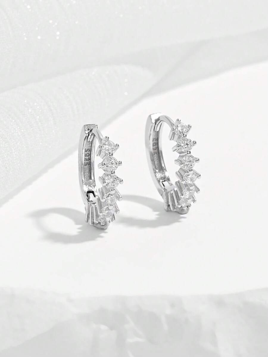 1 par de aretes geométricos elegantes de plata 925 con circonita cúbica, excelentes para mujer, boda, citas, accesorios de fiesta y regalo