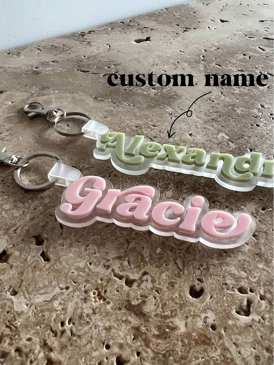 Personalized Retro Name Acrylic Keychain,Backpack Name Tag, Custom Lunchbox Name Tag, Luggage Tag