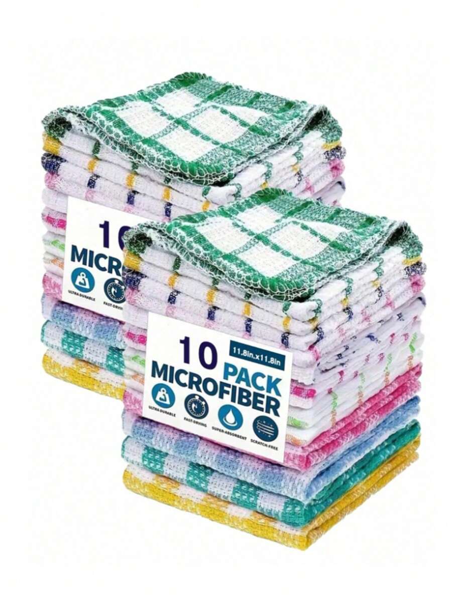 1/2/5pcs Kitchen Double-Sided Dishwashing Cloth Checkered Scrub Cloth Multi-Purpose Cleaning Cloth Checkered Cleaning Square Towel, Quick Dry Cotton Cleaning Cloth Highly Absorbent Multi-Color Grid Pattern Cleaning Cloth Car Cleaning Wipes, Towels For Home, Kitchen And Surface Drying, Highly Absorbent Cleaning Cloth Fabric, Random Colors, Suitable For Home Use