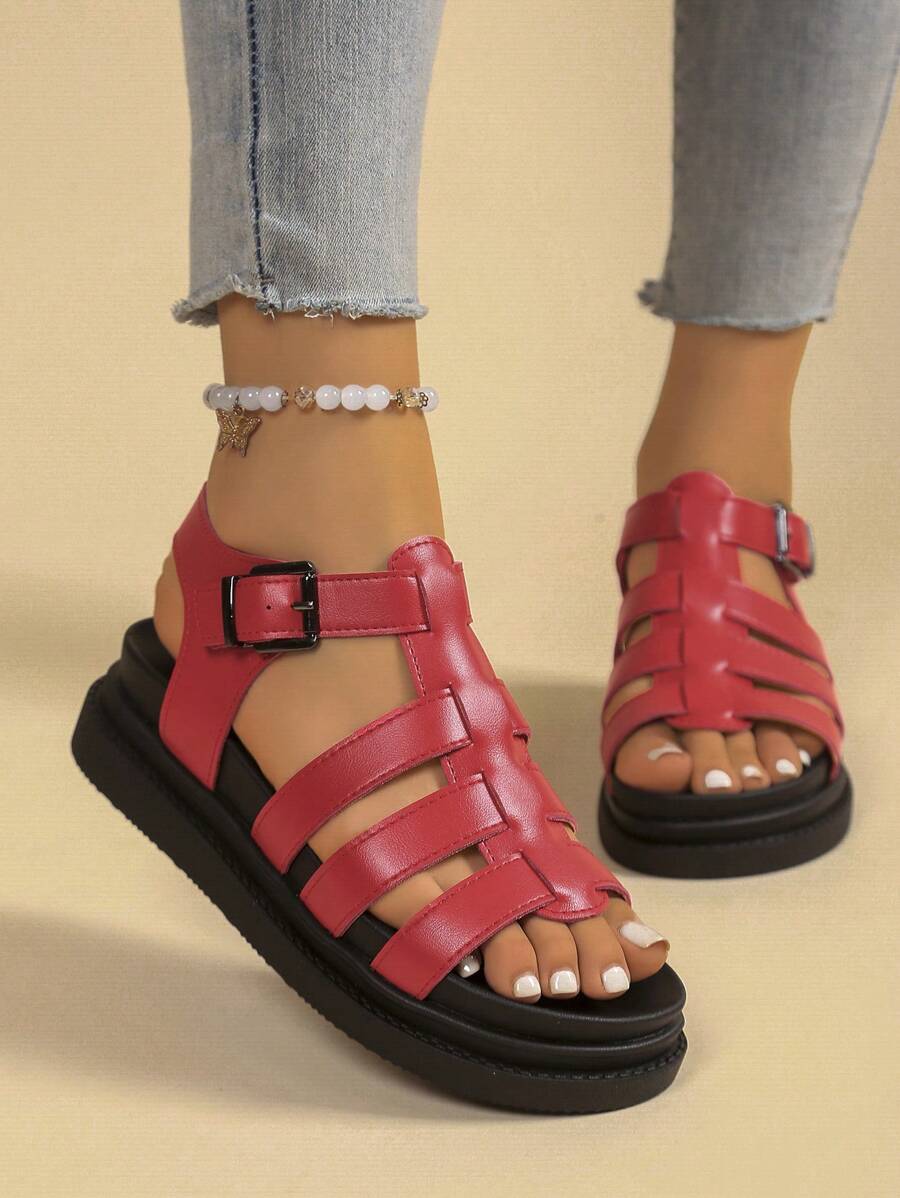 Women's Flat Sandals, New Thick Bottom Black Sandals, Roman Style Non-Slip Versatile Fashion Sandals For Summer Casual Beach