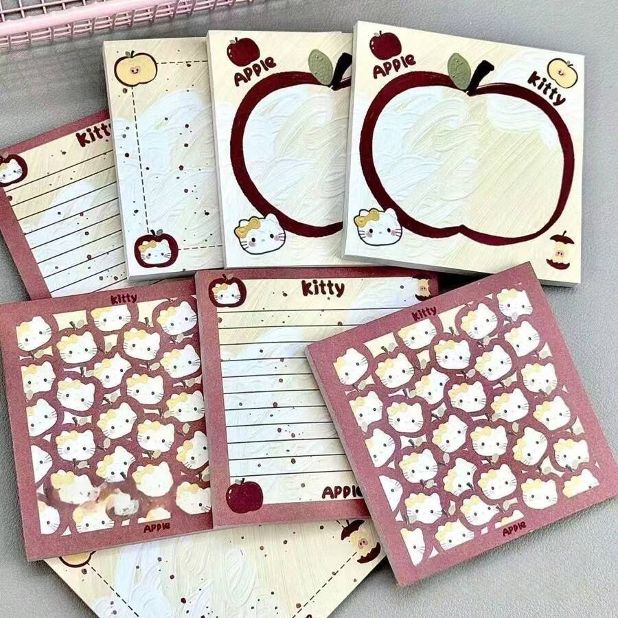 Sanrio Hello Kitty Oil Painting Apple Sticky Notes, Simple Ins Style, High Aesthetic, Cute, Student Memo Paper, Reusable N Times,For School Supplies,Back To School