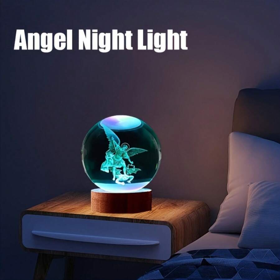 2pcs (Engraved Crystal Ball And Wooden LED Colorful Light Base) 3D Crystal Ball Night Light, Home Decor Night Light, Perfect Gift