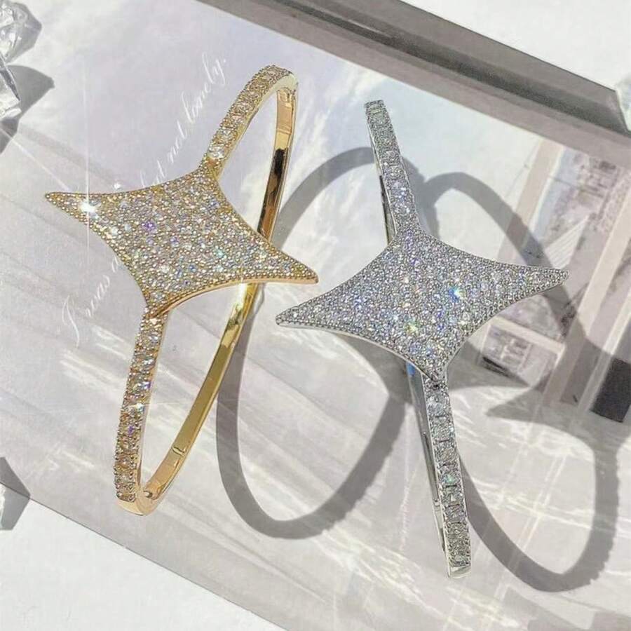 1 Stück minimalistisches Damen Armband mit Viereckigem Sterndesign und Zirkonia Steinen