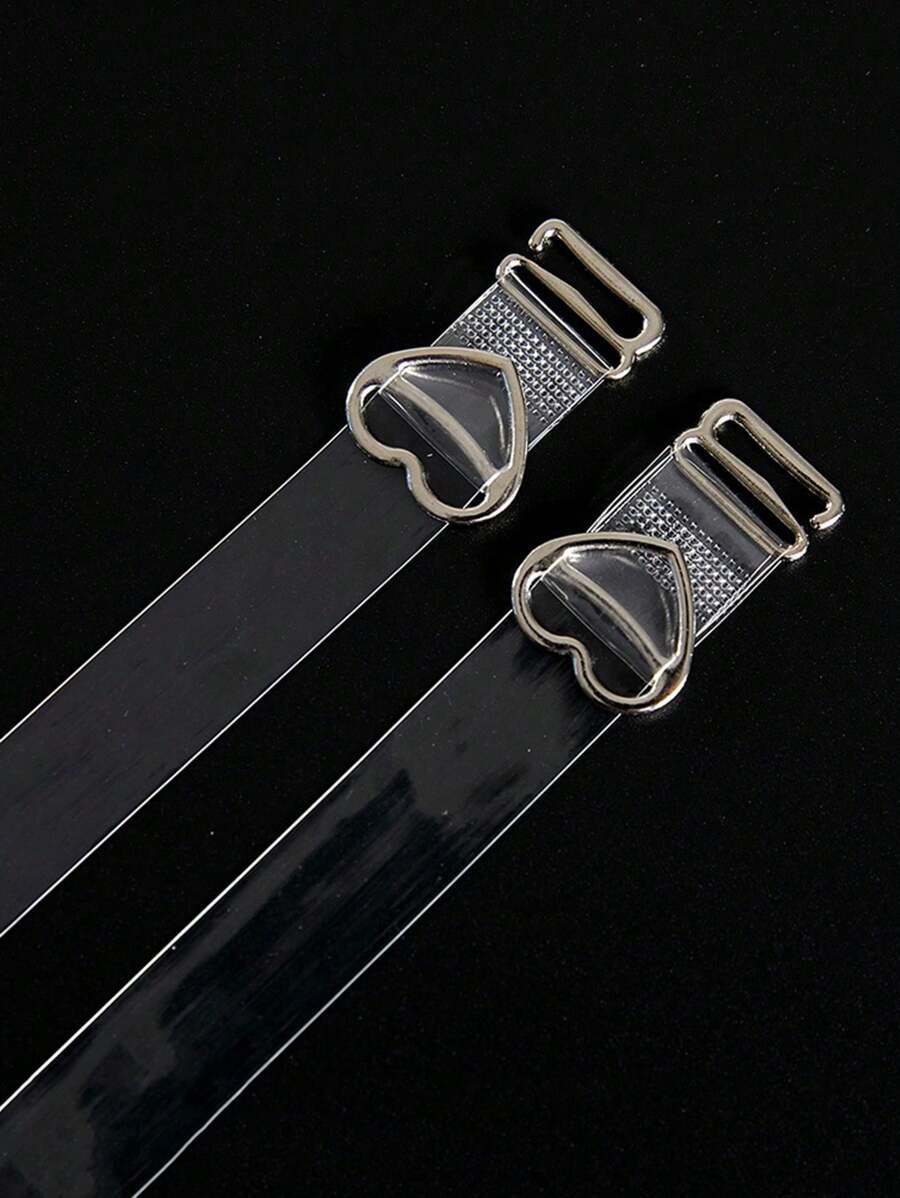 2 paires de bretelles transparentes avec détail en forme de cœur et d'anneau