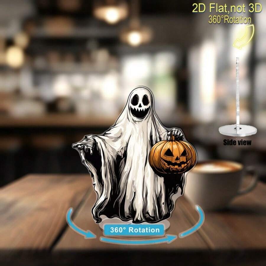 2D drehbare Acryl Tischdekoration - Geschnitzter Kürbis Horror für Halloween, 360° Drehung, ohne Batterie, geeignet für Innen und Außen, 2D flaches Design, Zuhause, Büro, Party & saisonales Geschenk, Halloween Dekoration für Zuhause, lustige Dekoration, langanhaltend, tolle Geschenkidee