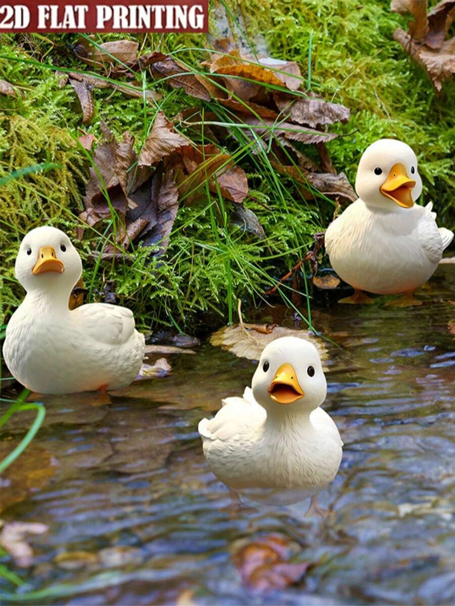 3 niedliche Enten Outdoor Garten Dekorationen. Hergestellt aus 2D flachem (15 cm * 5,91 Zoll) Acryl, geeignet für Außenrasen Dekoration, Innenhof Gebäude Dekoration und Schwimmbeckenkante Dekoration. Dies ist das beste Geschenk für Familie, Freunde und Kinder
