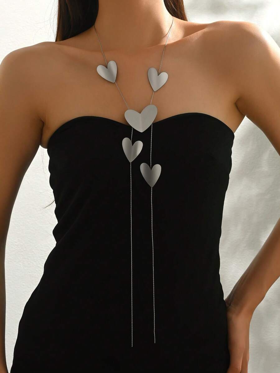 1 pieza Collar elegante y minimalista con cadena con forma de corazón y flecos, adecuado para uso casual, de fiesta o diario de las mujeres