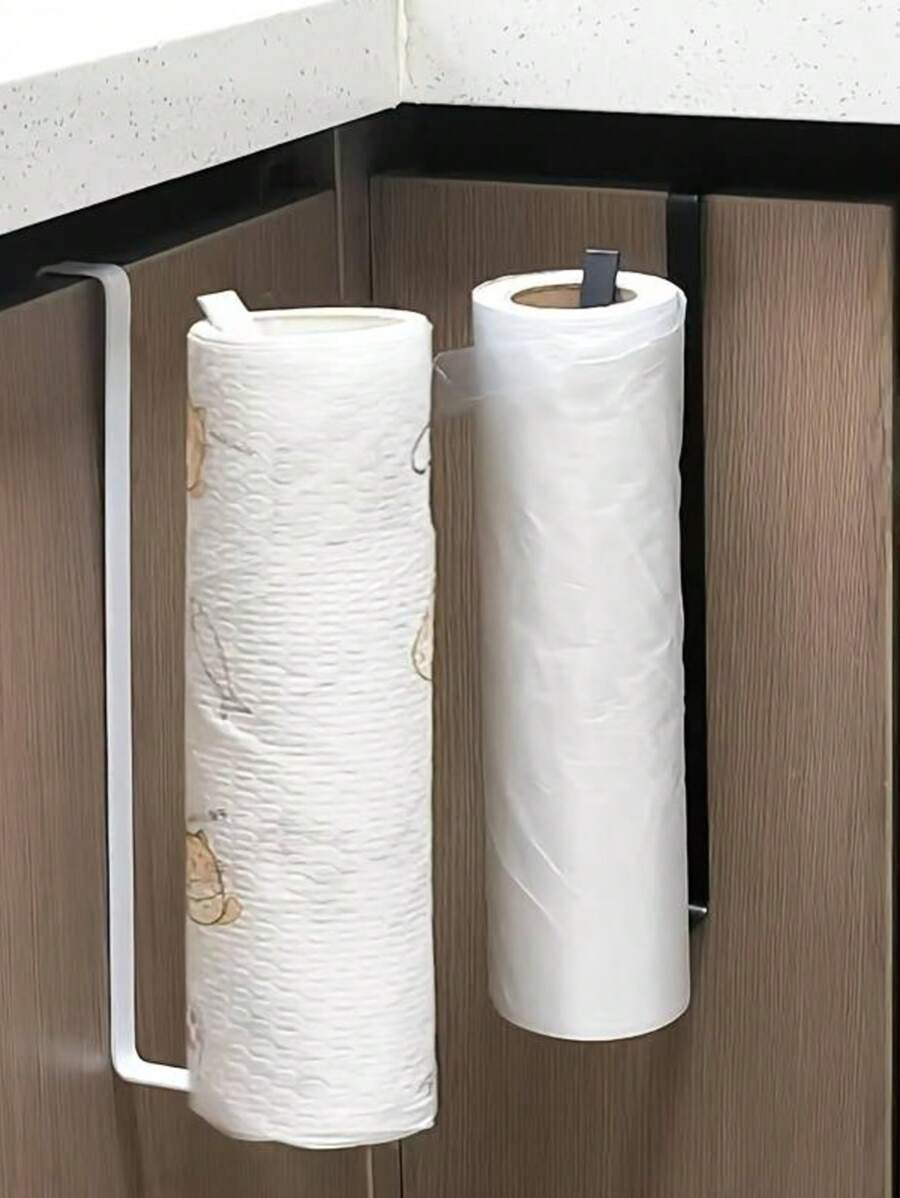 1pc Kitchen Roll Rack Under Cabinet, No Drilling Required, Space Saving, Modern Stainless Steel Tissue Holder, Forged Iron, Thickened Flat Wire, Round Edge And High Hook Design