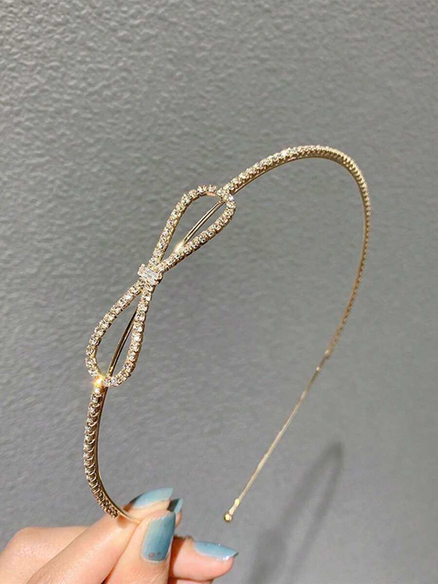 1 pièce Serre-tête vintage mignon et minimaliste en alliage de zinc avec nœud strass, accessoire étincelant convenant pour les fêtes et l'usage quotidien, serre-tête, diadème, cerceau à cheveux