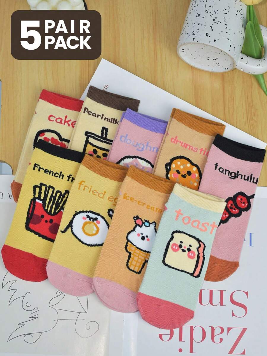3Pairs/5Pairs Women Cartoon Graphic Printed Short Socks, Versatile & Fashionable For Spring, Summer, Fall