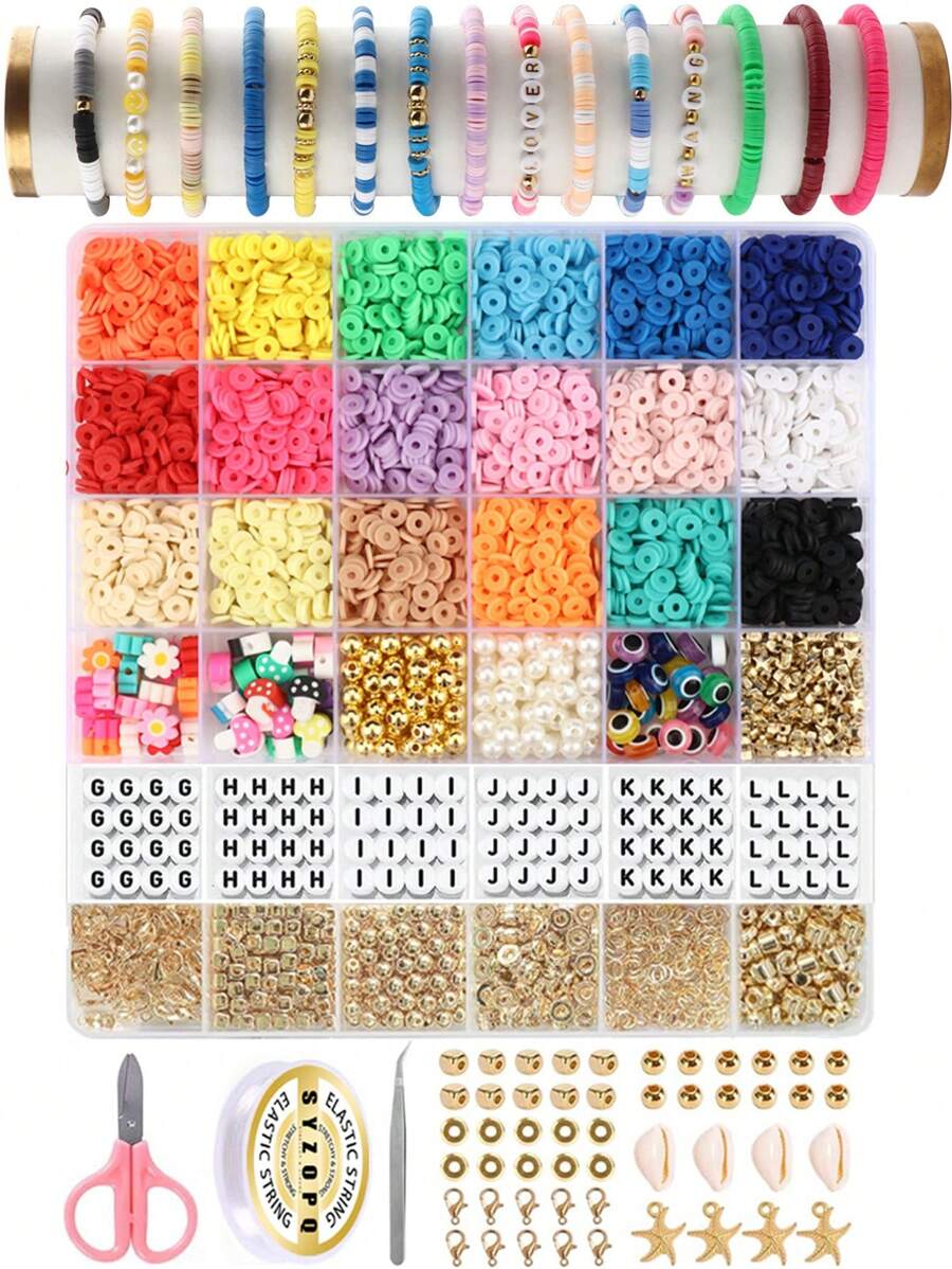 5400 Stücke Ton Perlen Sets Armband Perlen Sets mit Buchstaben Perlen Schmuckherstellungs Set Freundschaftsarmband Perlen für Schmuckherstellung Zubehör für Geburtstagsparty