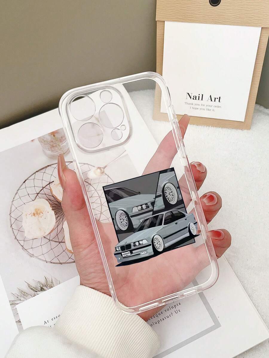 1 pieza Funda de teléfono con diseño de auto pintado, transparente y a prueba de golpes, compatible con iPhone 15/15Pro/15Plus/15ProMax/16/16Pro/16Plus/16ProMax, Galaxy S23 Ultra/A14/A24, Redmi Note 12Pro, Pixel 8/8Pro