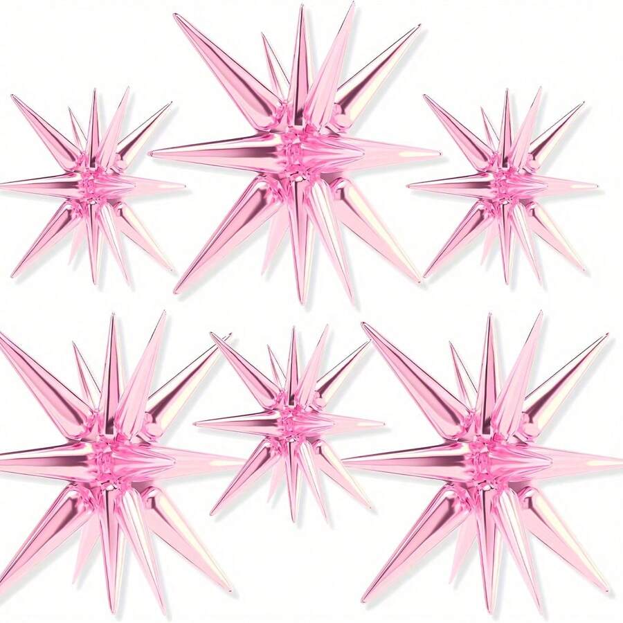 2 Peças Balões de Estrela Rosa de 22 Polegadas, 1 Peça Balão de Explosão de Estrela de 14 Pontos, Balão de Estrela Rosa de Folha, Balão de Mylar Grande em Formato de Fogo de Artifício para Decoração de Aniversário, Casamento, Natal e Feriado