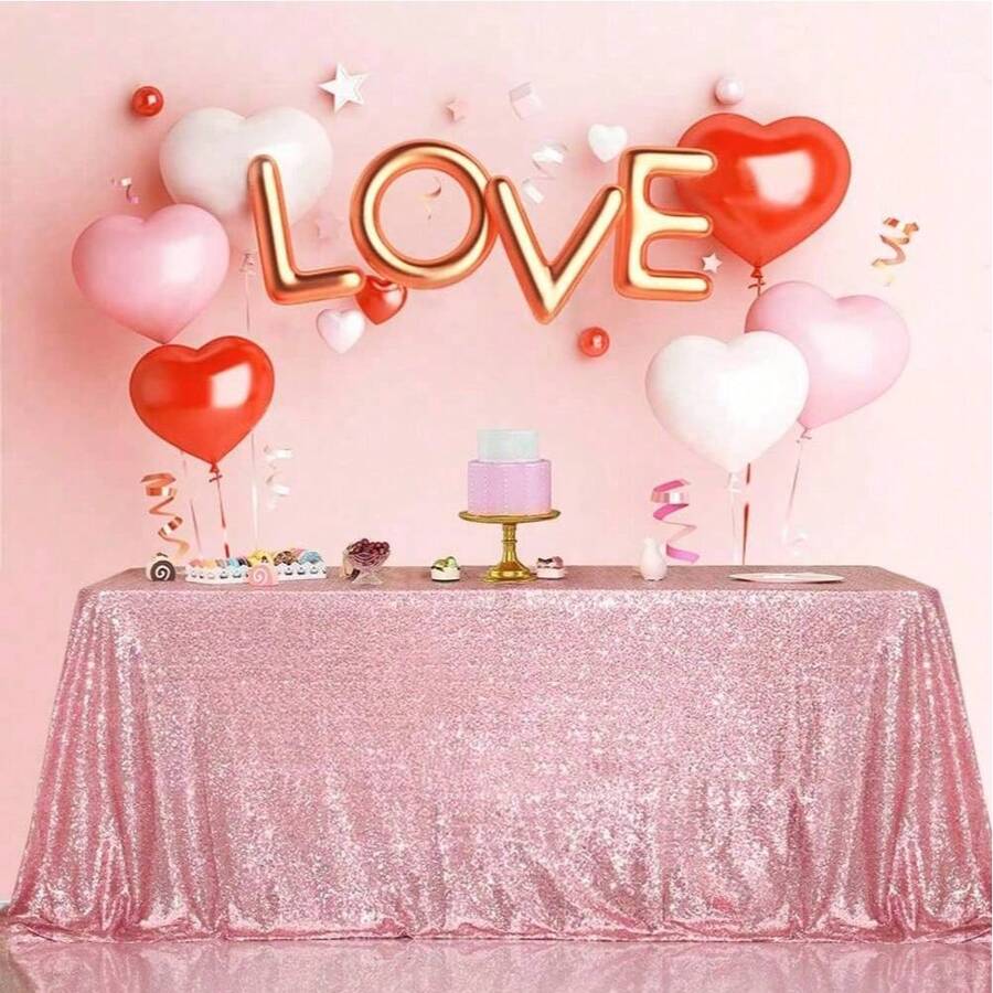 1pc 47" X 70.8" Pink Rectangular Sequins Tablecloth, Shiny Hanging Decorative Cloth Suitable For Valentine's Day, Birthday Party, Wedding And More