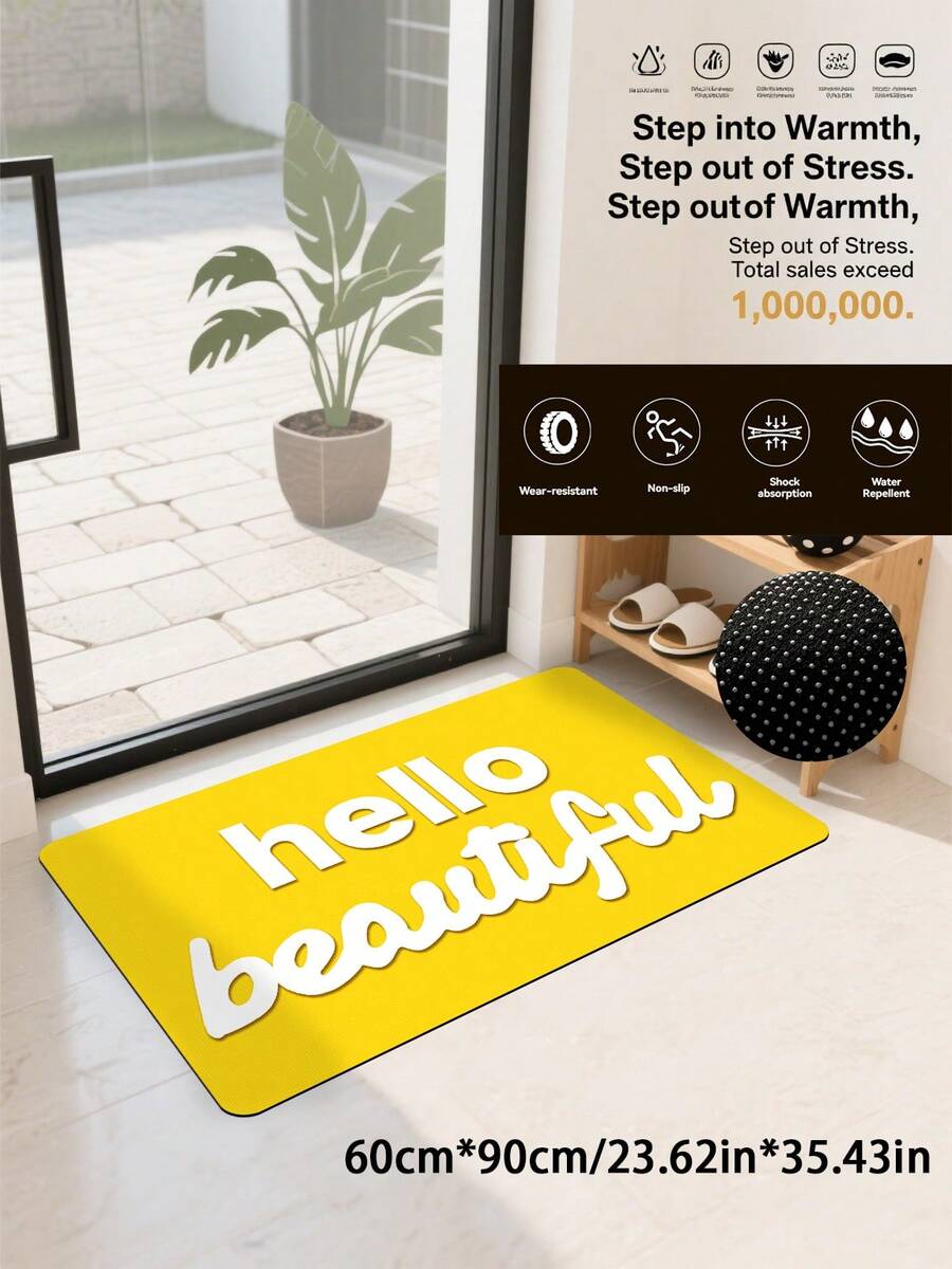 1 Piece Non-Slip Ultra-Absorbent Farman Velvet Bath Mat Soft Thickened Greeting Door Mat Area Floor Mat Indoor/Outdoor Entry Door Mat Area Rug Microfiber Polyester Bath Mat - Hello Beautiful Non-Slip Bathroom Carpet Back To School