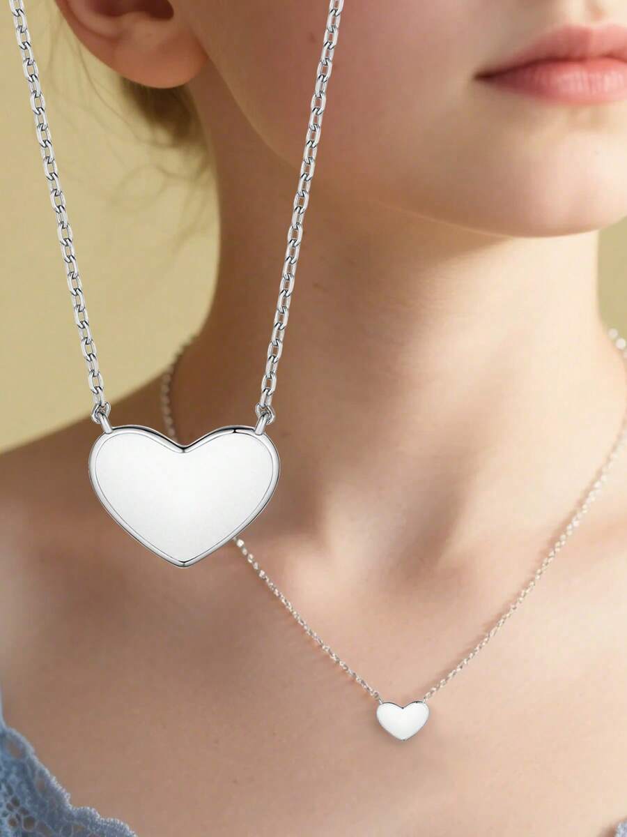 1 Stück 925 Sterling Silber Halskette mit hypoallergener Herz-Form - Weißes Emaille Herz Design, süß & niedlich - perfekt für täglichen Mädchen Frühling/Sommer Stil - ideales Geburtstags-/Feiertags-Geschenk für Töchter/Enkelinnen