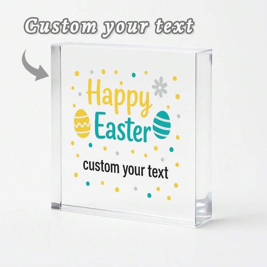 1pc Acrylic Ornaments Transparent Acrylic Easter Decoration, Personalized Message Block With Colorful Eggs, Spring Holiday Gift For Her, Bedroom Or Living Room Decor
