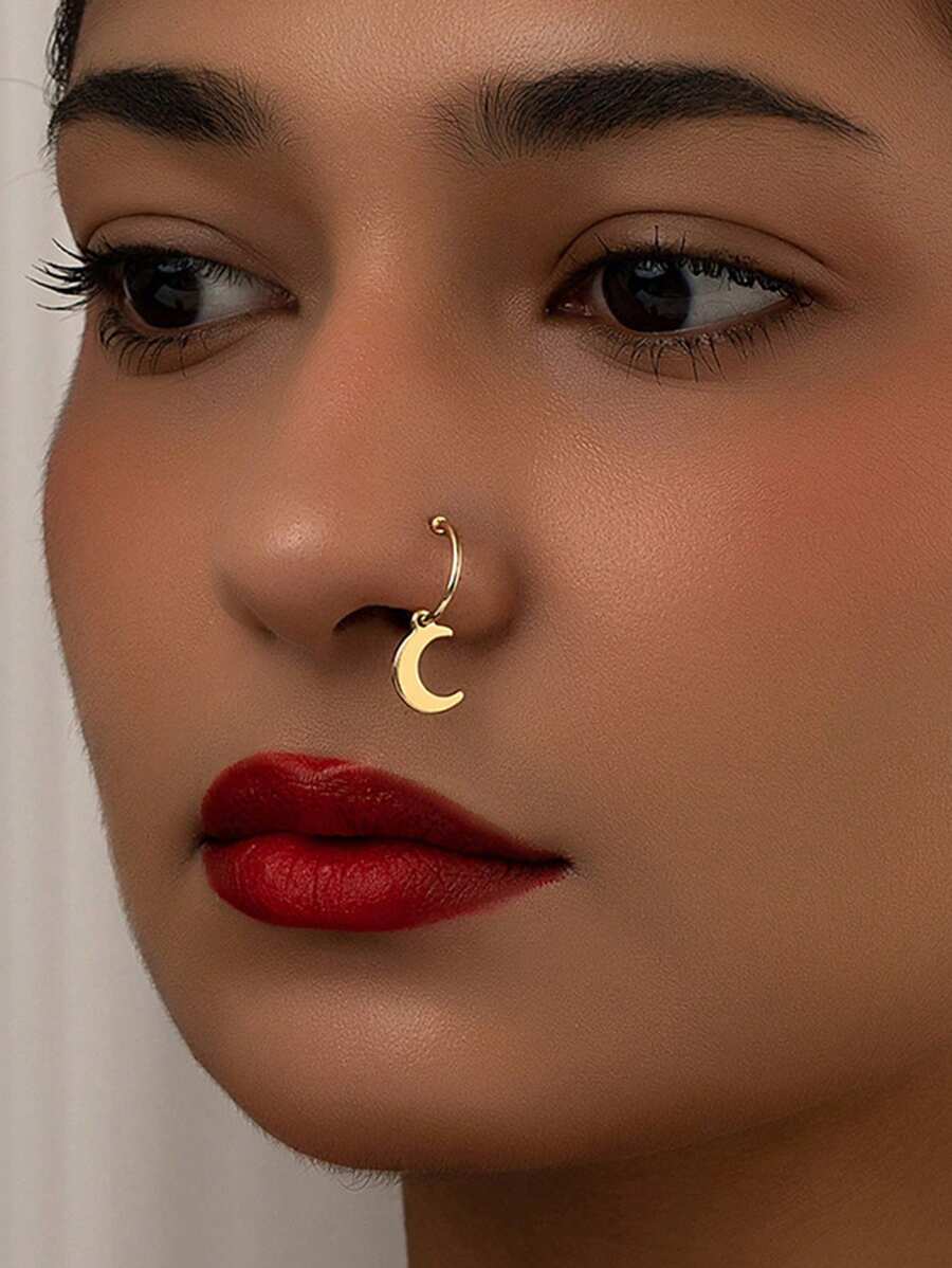 1 peça de anel labial feminino minimalista em formato de lua de metal