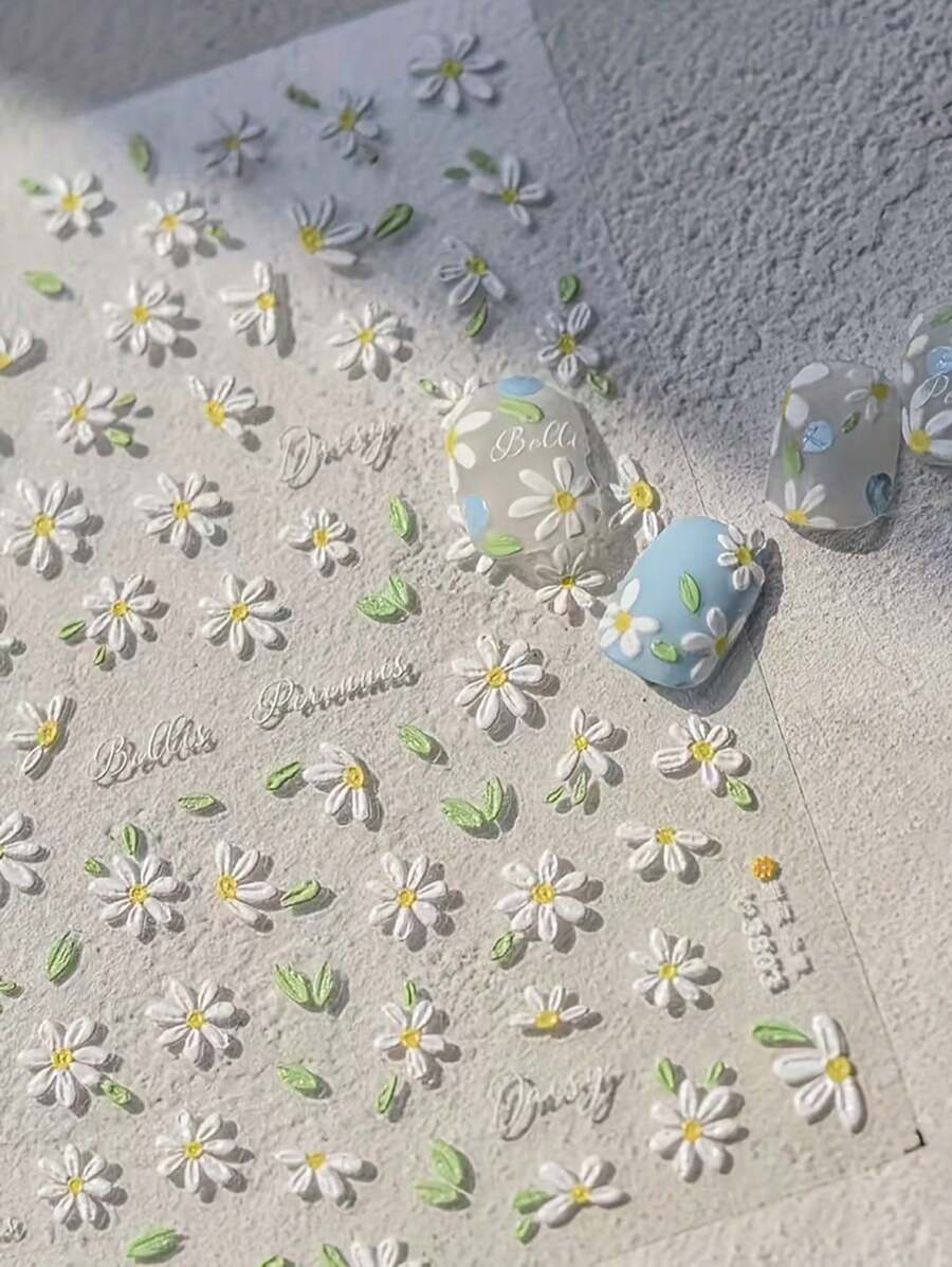 1 pieza Pegatinas de margarita de primavera frescas y sencillas, calcomanías románticas con brillo de crisantemo en relieve, regalos de vuelta a la escuela