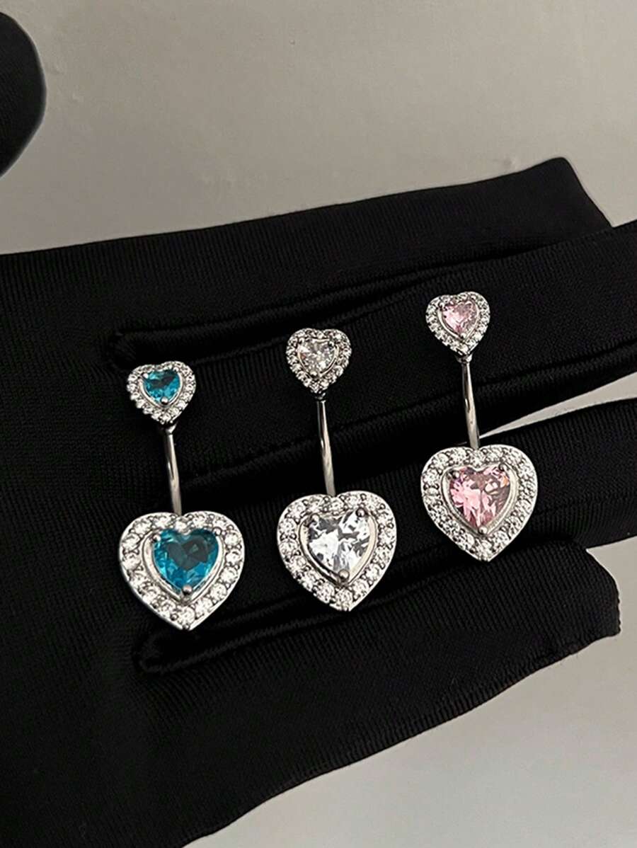 1 Stück minimalistischer Strass-Herz-Bauchnabel-Piercing-Ring, modischer sexy Körperschmuck Bauchnabel-Schmuck